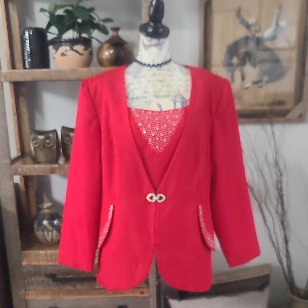 Lisa Rene Red Women's Blazer with Decorative Trim